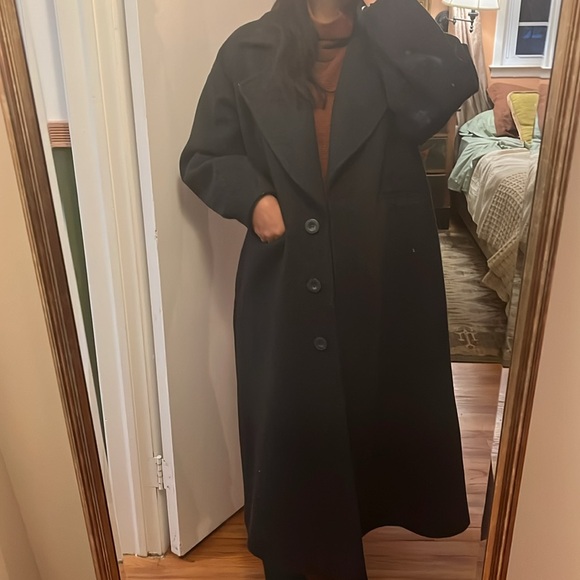 Oversized Heavy Warm Staple Wardrobe Long Full Length Charcoal Coat Jacket - Picture 10 of 14